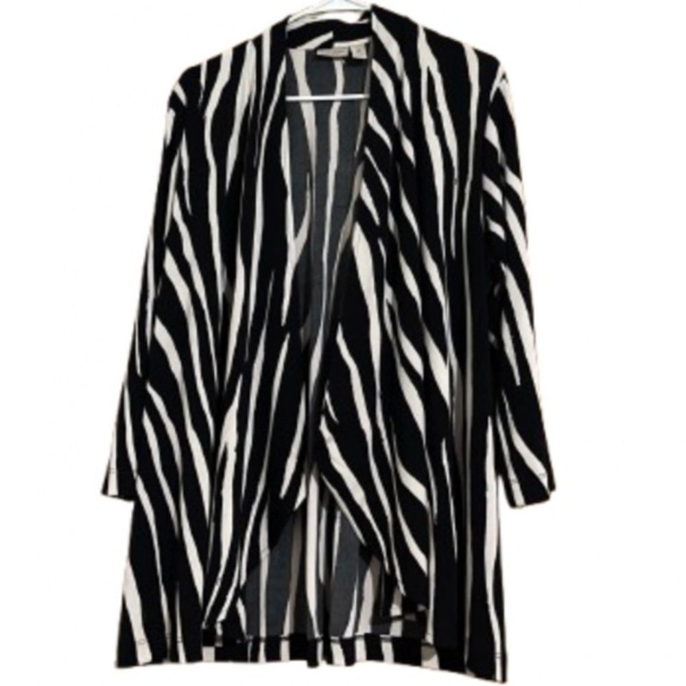 Chicos Zebra Print Open Front Cardigan